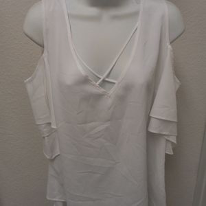 Bisou Bisou Women's Blouse Black Size M Cold Shoulder Hi Low New